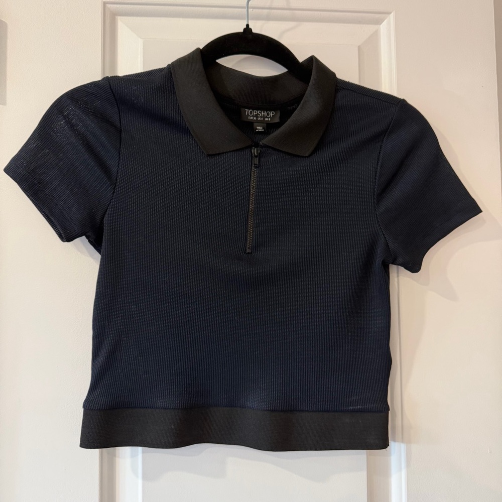 TOPSHOP crop short sleeve polo shirt